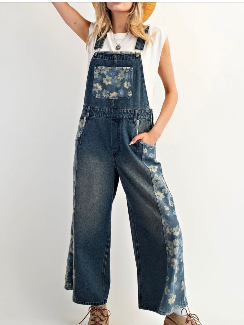 Madepants Floral Denim Overalls, Size M